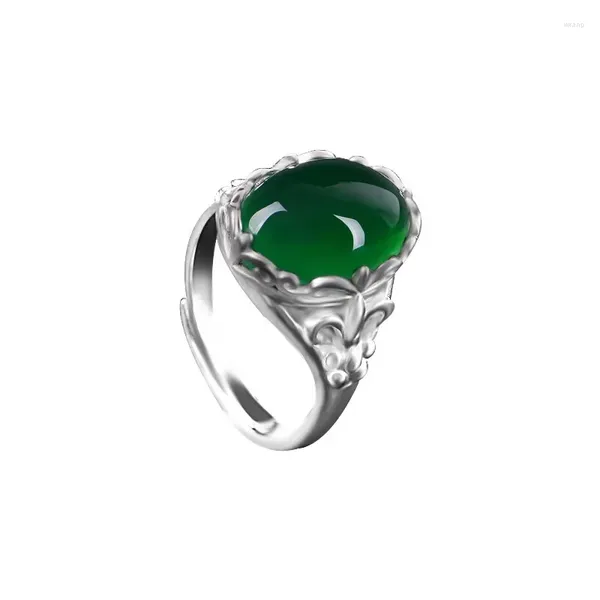 Anillos de racimo Joyería de plata esterlina 925 Anillo de topacio verde natural para mujeres Jade Bizuteria Retro Anillos de piedras preciosas S925 Caja