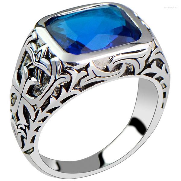 Anillos de racimo 925 joyería de plata esterlina complejo cristal azul anillo para hombre