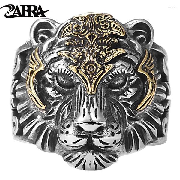 Bagues de cluster 925 Sterling Silver King of Tiger Ring Détails élevés Mens Biker Rock Punk Ouvert Taille redimensionnable US 8.5-10