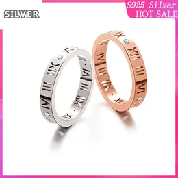 Cluster Anneaux 925 Version coréenne en argent sterling de Rose Gold Roman Pope Amants numériques Ring Men et Femme Bijoux en gros de hommes et femmes