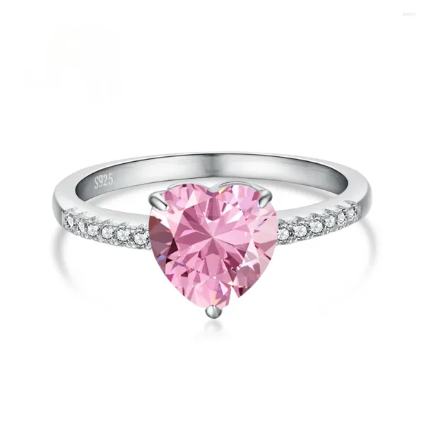 Anillos de racimo 925 plata esterlina laboratorio blanco rosa corazón corte alto carbono diamante piedra preciosa anillo de compromiso de boda joyería fina al por mayor