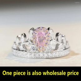 Anillos de racimo 925 laboratorio de plata esterlina corona rosada diamante de alto carbono anillo de piedras preciosas fiesta de mujer boutique joyería al por mayor