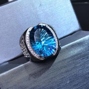 Cluster ringen 925 Sterling Silver London Blue Topaz Ring for Men Jewelry Luxury Designer Engagement