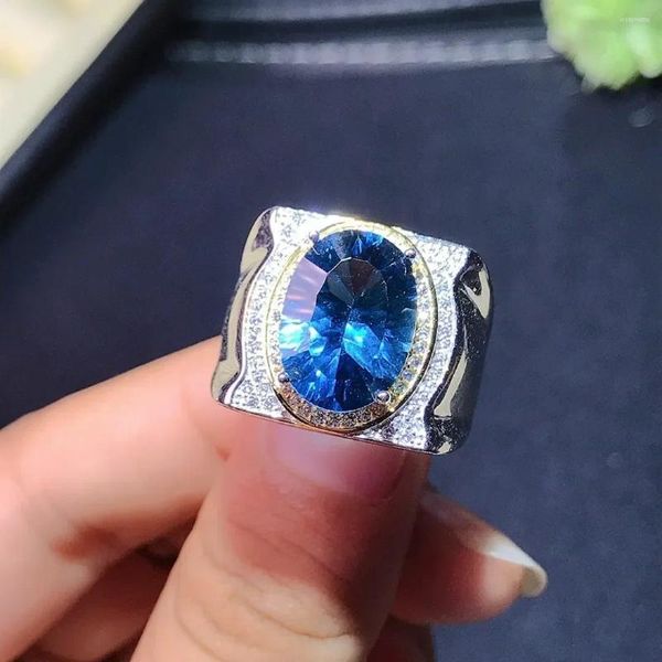 Bagues de cluster 925 Ring de topaze bleu London Silver London pour hommes Bijoux de luxe Designer