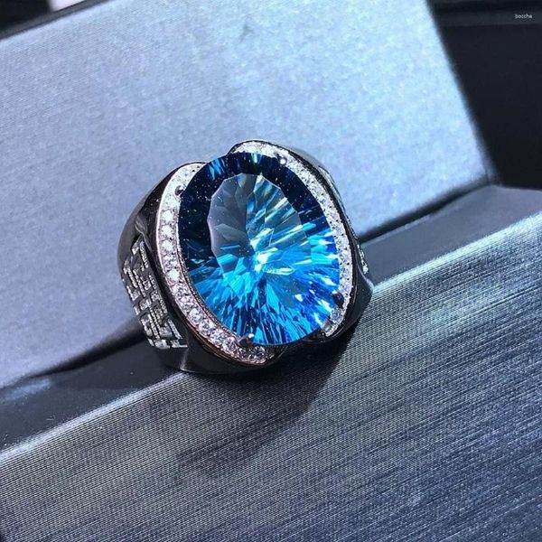 Anillos de clúster 925 Sterling Silver London Blue Topaz Ring para hombres Joyas de lujo Designer Compromiso