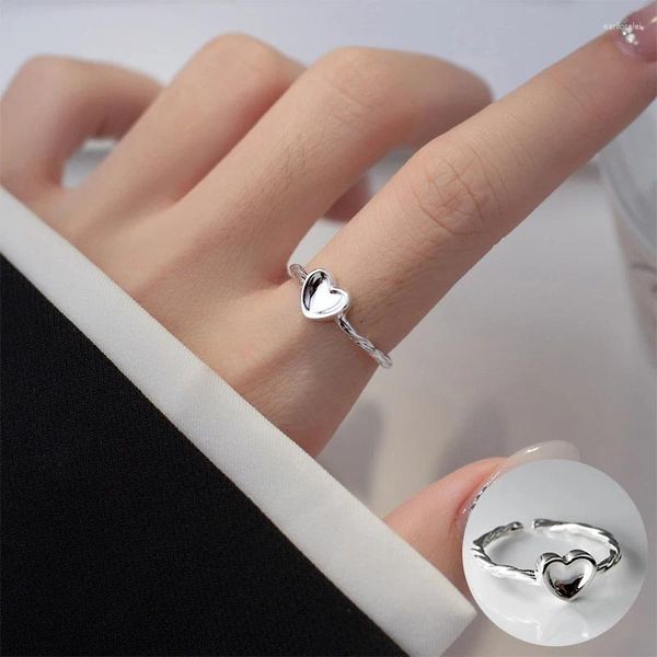 Cluster anneaux 925 Sterling Silver Love Heart Open Ring For Women Girl Girl Simple Smooth Texture Design Bijoux Party Gift Drop