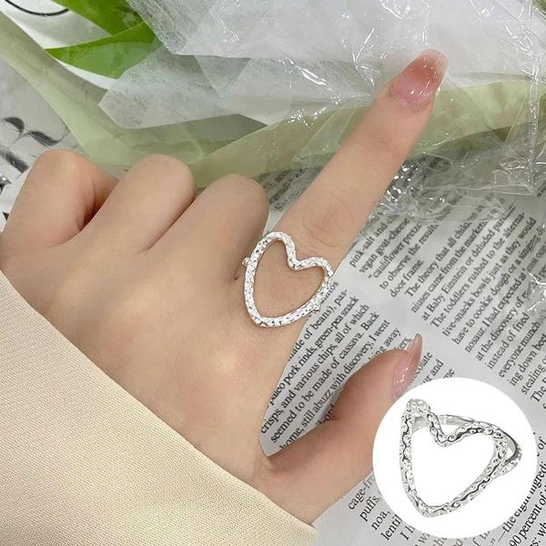 Anneaux de cluster 925 Sterling Silver Love Heart Bague ouverte pour femmes fille liquide lave évider conception bijoux fête cadeau goutte