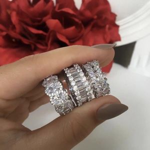 Anillos de racimo 925 Sterling Silver Marquise Cut creado Diamond Cocktail Wedding For Women Band Ring Finger Jewelry