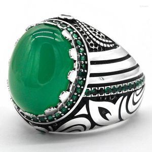 Bagues en argent sterling 925 pour hommes avec pierre d'agate verte naturelle Zircon Vintage Gemstone Male Turkish Handmade Jewelry Gift
