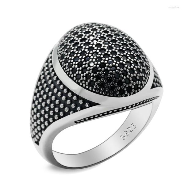 Bagues en grappe 925 bague en argent Sterling pour hommes pavée de Zircon cubique noir rétro turquie cadeau de bijoux de luxe exquis