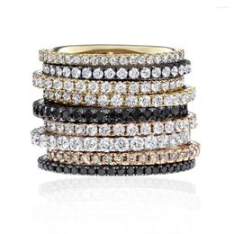 Anillos de racimo Plata de ley 925 Micro Pave Cz Banda completa Círculo Compromiso clásico Pila trasera Moda Señora Anillo 4 colores