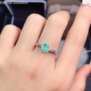 Clusterringen 925 Sterling Silver Natural Emerald Ring Women's Simple Design Gift For Mother Wedding Sieraden Luxe sieraden