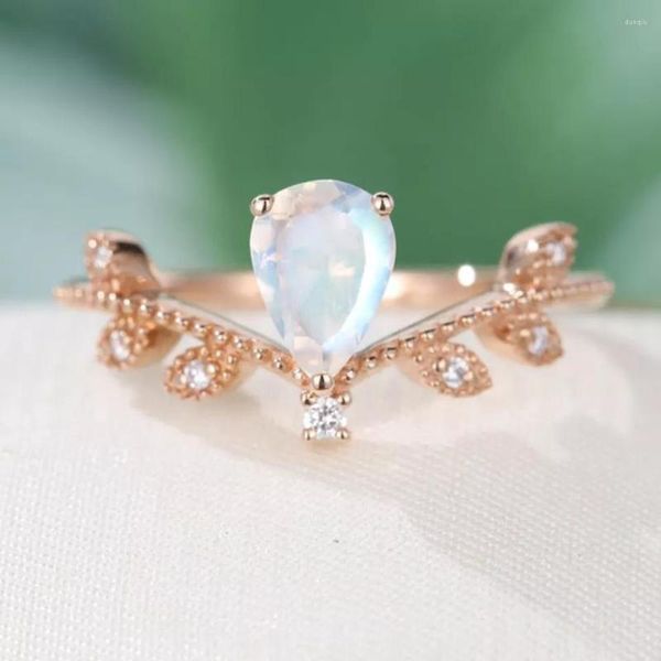 Cluster Rings 925 Sterling Silver Natural Moonstone Ring Branch Jewelry Faceted Blue Leaf