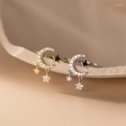 Anneaux de cluster 925 STORLING Silver Opal Star and Moon Chain Double Layer Anneau pour femmes Bijoux fin ajusté de mariage BSR548-E