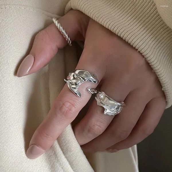 Anillos de racimo 925 STERLING Silver Open Finger Ring Geométrico Arroyer Irregular Punk Moon Fish for Women Girl Jewelry Dropship al por mayor