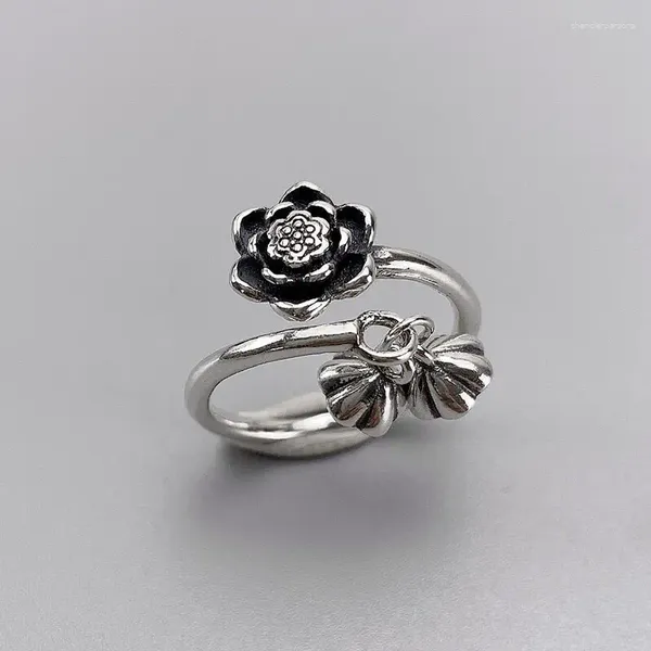 Bagues de cluster 925 Sterling Silver Open Finger Bague Lotus Fleur Seedpod Vintage Asymétrique Punk pour Femmes Fille Bijoux Cadeau Dropship