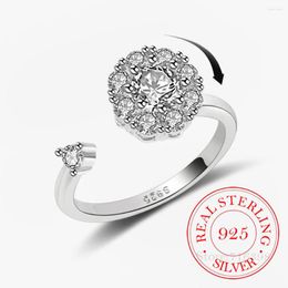 Cluster Anneaux 925 Sterling Silver Ouverture Rotation Zircon Perle Ronde Pour Femmes Filles Classique De Luxe Accessoires De Mariage Bijoux Cadeau