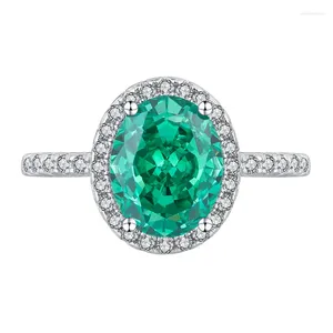 Anneaux de cluster 925 Sterling Silver Ovale 8 10mm Lab Emerald Aquamarine Sapphire Gemstone Vintage Bague pour femmes Bijoux de mariage