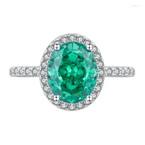 Anneaux de cluster 925 Sterling Silver Ovale 8 10mm Lab Emerald Aquamarine Sapphire Gemstone Vintage Bague pour femmes Bijoux de mariage