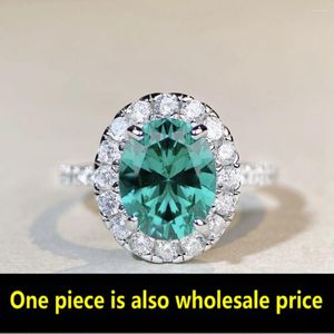 Cluster anneaux 925 Silver Silver Ovale Cut 8 10 mm Green Gemstone Exquis Ring Women's Party Boutique Jewelry Wholesale