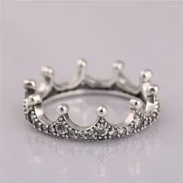 Cluster Anneaux 925 Sterling Silver Pan Ring Crown Enchanted With Crystal for Women Wedding Party Gift DIY Fashion Bijoux