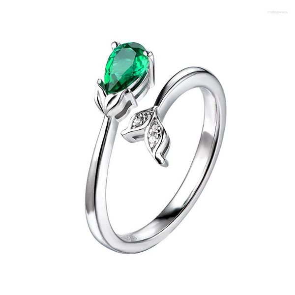 Bagues de cluster 925 Sterling Silver Pear Cut Crafted Emerald Zirconia Bague Anniversaire Ouvert Bijoux fins pour femmes