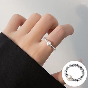 Cluster anneaux 925 Rague géométrique de perle en argent sterling pour femmes fille simple mode ronde de conception hexagone