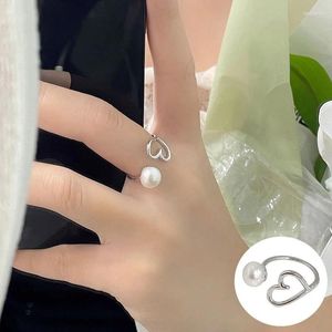 Cluster Rings 925 Sterling Silver Pearl Love Heart Open Ring voor vrouwen Girl Fashion Hollow Out Design sieraden feest cadeau