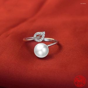 Cluster Rings 925 Sterling Silver Pearl Open Bague Réglable Pour Les Femmes Bijoux De Mariage
