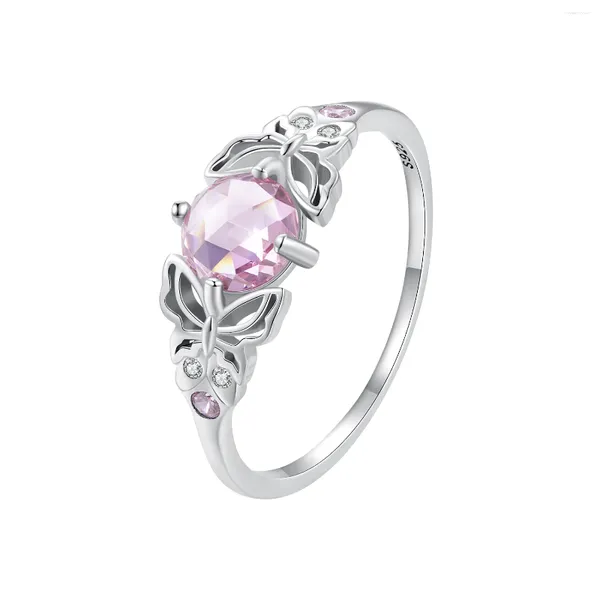 Anillos de racimo 925 plata esterlina rosa piedra preciosa recorte mariposa anillo moda pavimentar circonio cúbico regalos de cumpleaños de las mujeres joyería fina