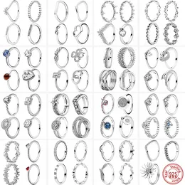 Bagues en grappe en argent sterling 925 princesse diadème couronne pétillante amour coeur CZ Pantaro pour les femmes bijoux de fiançailles anniversaire