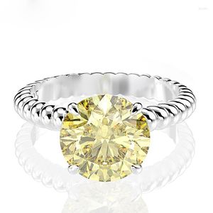 Bagues de cluster 925 Sterling Silver Bague Mode Corde Design Citrine Diamant Mariage Fiançailles Femmes Fine Bijoux