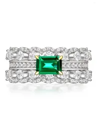 Anillos de racimo 925 anillo de plata esterlina hembra diamante verde importado alto carbono joyería de boda completa al por mayor