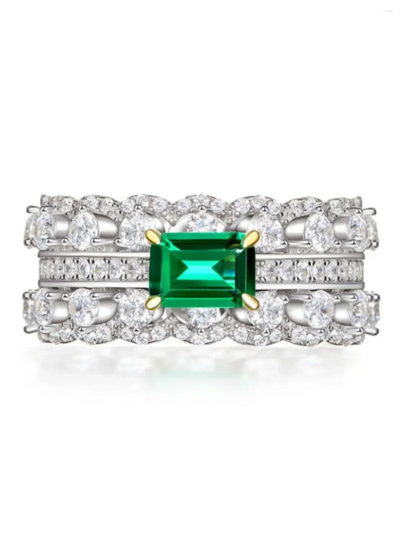 Klusterringar 925 Sterling Silver Ring Female Green Diamond Importerad High Carbon Full Wedding Jewelry Partihandel