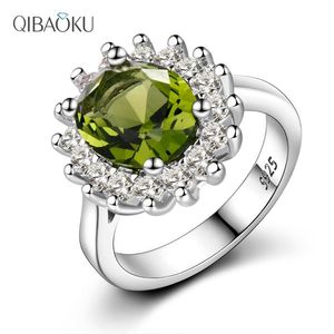 Cluster Rings 925 Sterling Silver Ring Flower With Peridot Stones Shining Luxury Wedding Engagement For Women Jewelry