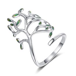 Cluster ringen 925 Sterling Silver Ring Green Leaf Open ins Style for Girl Sieraden Gift Groothandel