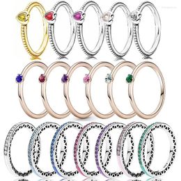 Cluster anneaux 925 Ring Rose Rose Rouant Radiant Coeur Solitaire Email avec cristal pour femmes bijoux Gift