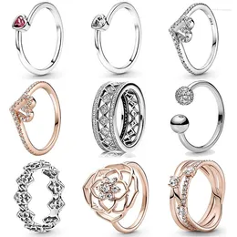 Cluster Ringen 925 Sterling Zilveren Ring Roos Opengewerkte Bloemblaadjes Verklaring Gekanteld Hart Solitaire Wishbone Voor Vrouwen Mode-sieraden
