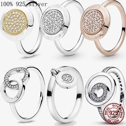 Bagues de cluster Bague en argent sterling 925 Cercles bicolores Réversible Signature de coeur surélevée Bande épaisse pour femmes Bijoux Cadeau