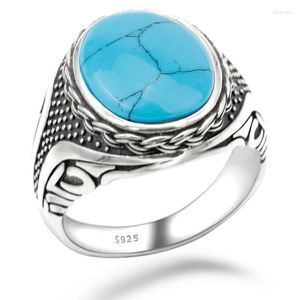 Clusterringen 925 Sterling Silver Ring Vintage antieke natuursteen heren punkstijl turquoise hoge sieraden bruiloft cadeau