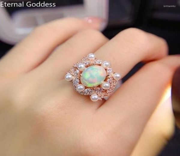 Cluster anneaux 925 Sterling Silver Ring Women39s White Fire Natural Opal Fashion Food Unlimited Wedding Promise2144858