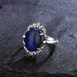 Clusterringen 925 Sterling Silver Rings Vintage 10*14mm Natural Lapis Lazuli Ring For Women Moonstone Labradorite Sieraden Groothandel G230228
