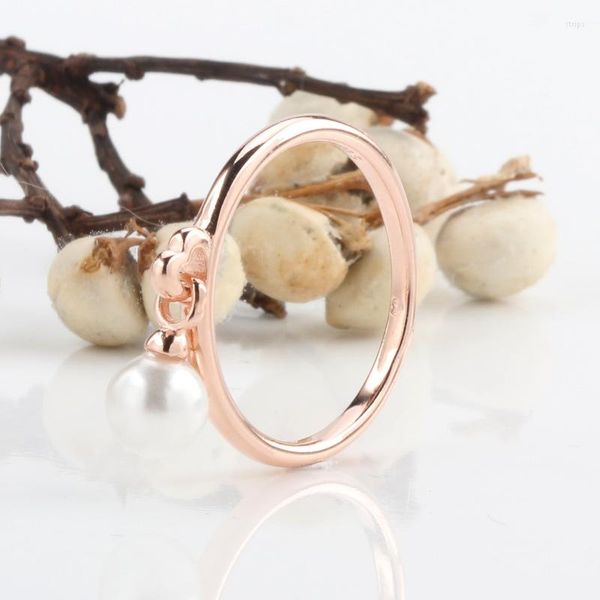 Cluster Rings 925 Sterling Silver Rose Gold Pearl Pan Ring Pendentif créatif européen et américain