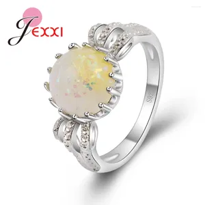 Cluster ringen 925 Sterling Silver Round Classic Sparkling Yellow Opal Stones Creat For For Women Engagement Wedding Party