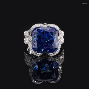 Cluster Rings 925 Sterling Silver Royal Blue Sapphire Diamond Radiant Brilliant Cut Eternity Ring Boucles d'oreilles Ensemble de bijoux Cadeau pour elle