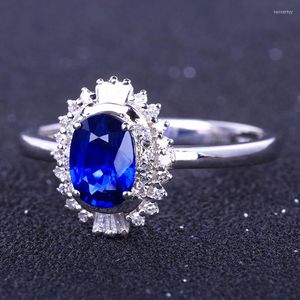 Clusterringen 925 Sterling Silver Sapphire Ring Ladies Briljante luxe sfeervolle klassieke donkerblauwe zirkoonopening verstelbare sieraden
