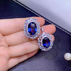 Clusterringen 925 Sterling Silver Sapphire sieraden Wedding voor koppels Jowery Sets Women10x14mm