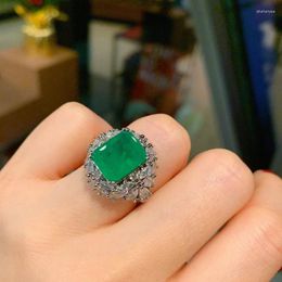 Anillos de racimo 925 plata esterlina simulación anillo esmeralda dedo de lujo para mujeres joyería fina de boda