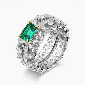 Cluster Rings 925 Sterling Silver Sparkling Full High Carbon Diamond Emerald Finger Ring Ladies Wedding Party Premium Jewelry Gift
