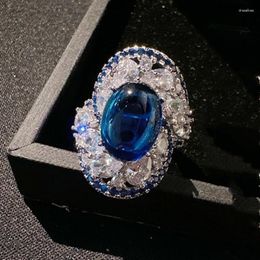 Anillos de racimo de plata de ley 925 con cristal de zafiro de Sri Lanka, anillo redimensionable para mujer, moda Vintage, boda, cóctel, regalo de joyería